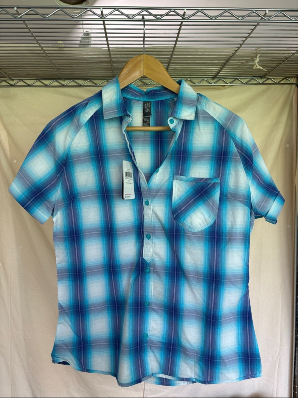 Mountain Hardwear Blue Plaid Short-Sleeve Button-Down Shirt